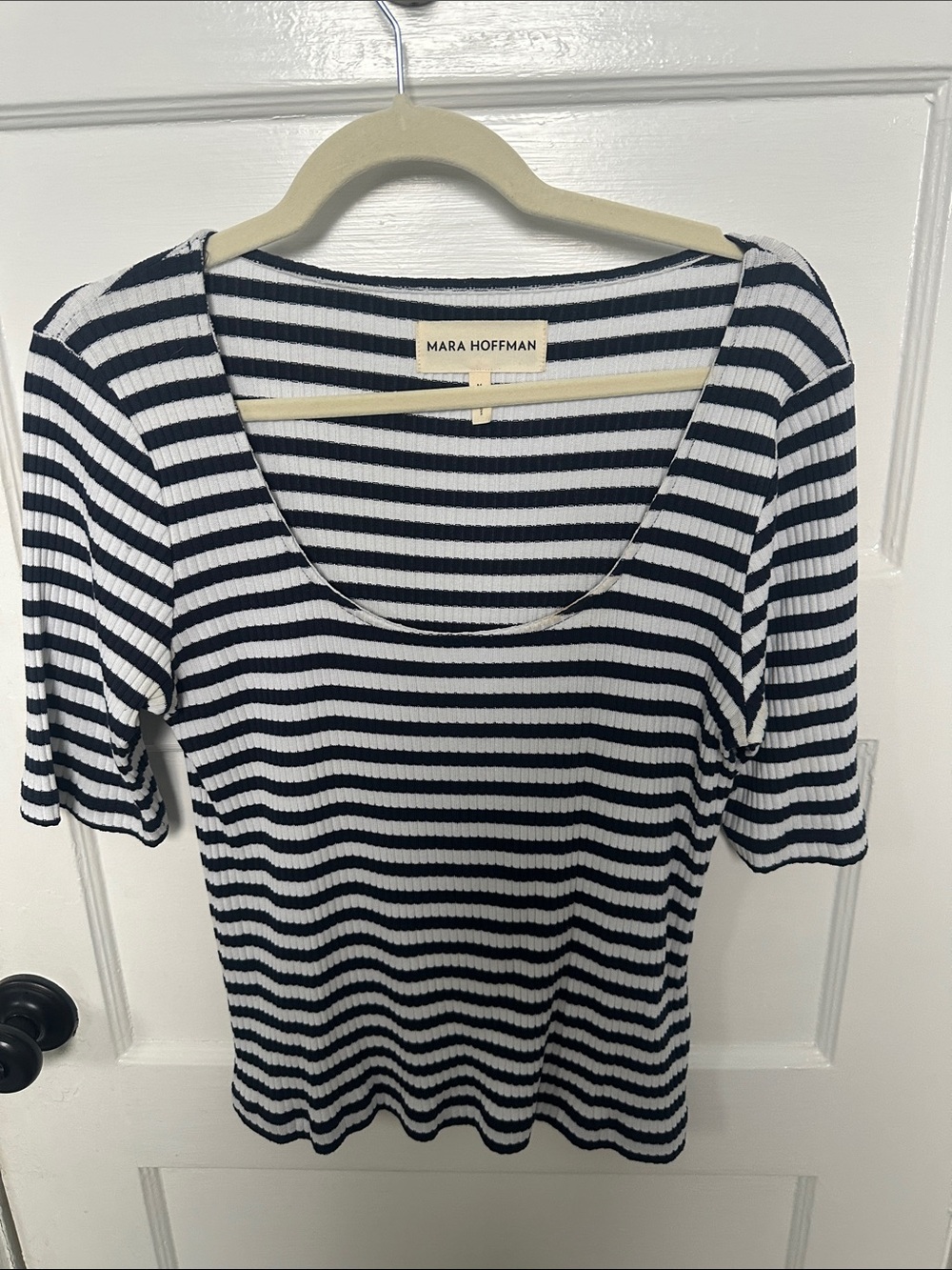 Mara Hoffman scoop neck jersey top - navy and white